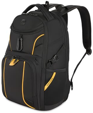 SwissGear Unisex's Mini 1900 Scansmart Slim Version Laptop Backpack, Black/Gold, 16-Inch