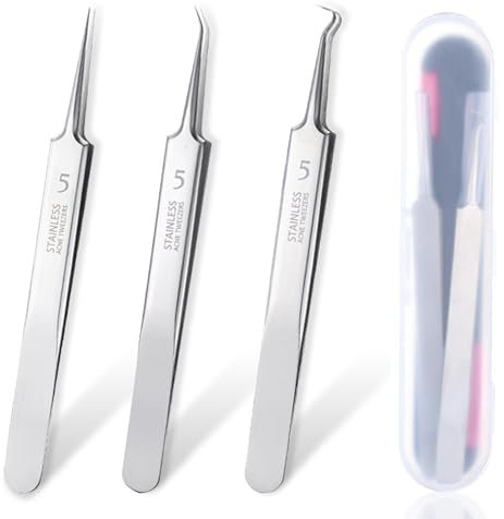 Mitesser Pinzette,3 Stück Edelstahl Professional Facial Blackhead Remover Tweezers,Splitterpinzette,Pinzette Spitz mit Box,Pickel Ausdrücken Werkzeug - Silber