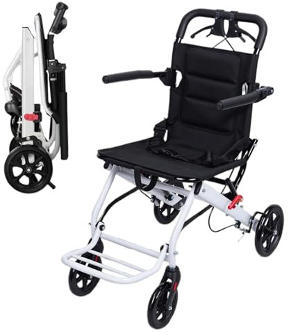 Fukursul Fauteuil roulant pliant pour adultes, chaise de voyage portable légère avec conception ergonomique, sangle de sécurité réglable, cadre en aluminium et roues en PU pour une conduite en d