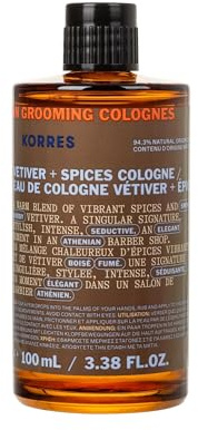 KORRES ATHENIAN GROOMING Eau de Cologne with Vetiver & Spicy Notes, Warm & Woody Fragrance for Men, Silicone & Paraben-Free, Vegan, 100 ml