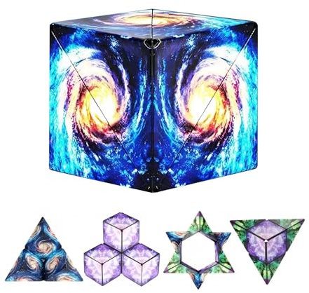 Infinity Cube Magnetwürfel - 3D Anti-Stress Spielzeug für Kinder ab 8 Jahre & Erwachsene, IQ-Lernspiel mit Magneten, Reisegröße 55x55 mm (Blauer Galaxis)