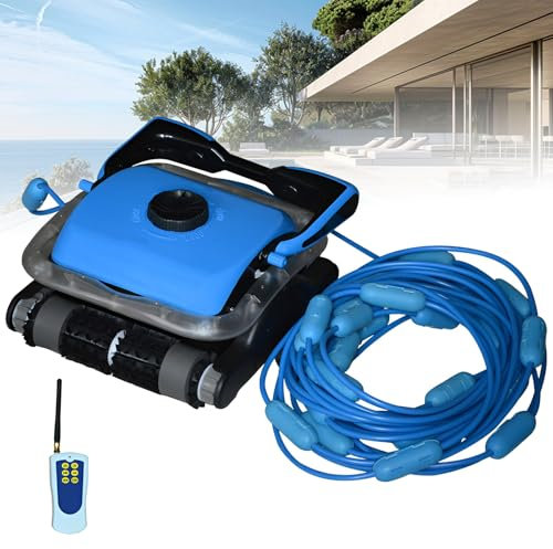 Robot pulitore Automatico per Piscine con Telecomando, aspirapolvere per Piscine con Arrampicata sulle pareti, Cavo Galleggiante da 18 m, Striscia Luminosa a LED Integrata, per Piscine da 400~800 m²
