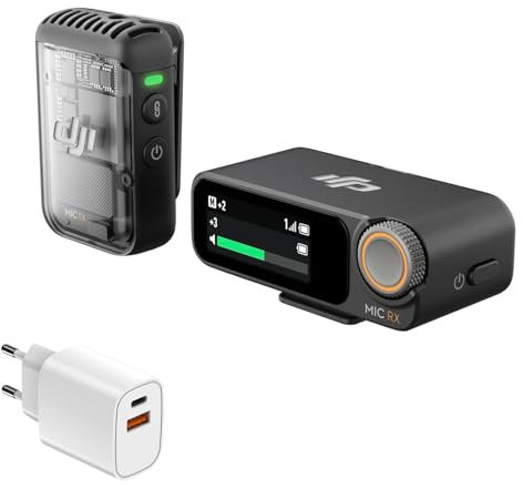 DJI Mic 2 (1 TX + 1 RX) Bundle, Microfono Wireless con Eliminazione Intelligente del Rumore, Registrazione Interna in Float a 32 Bit, 250 m di Distanza, Suoni Ottimizzati, per iPhone e Android