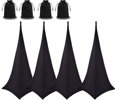 4 Pack Speaker Stand Cover Tripod Scrim, DJ Speaker Stand Scrim Tripod Cover with 360 Degree Coverage (Black-Four Pack)