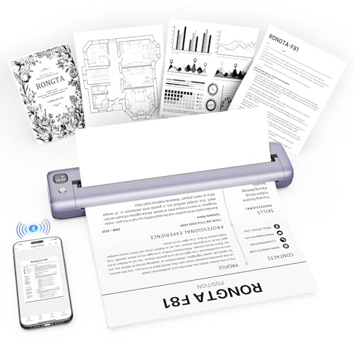 Rongta Portable Printer Wireless for Travel, Bluetooth Inkless Thermal Printers for US Letter & A4 Size, Compatible with Android iOS Phone Mac Windows Laptop for Office Home School(Purple)