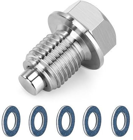 Tunejoy Ölablassschraube Magnetische M12*1,25 Ölwannenablassmutter Edelstahl Ablassschraube mit 5 Dichtung für Auto Motor 2 Stück