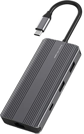 Adaptador de aluminio tipo C HUB Rj45 1000M PD100w TF para HDTV, portátil, SSD, adaptador USB