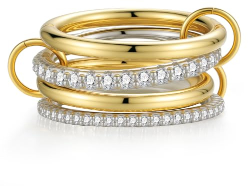 Emibele Stapelbare Ringe Für Frauen, Nicht Anlaufen Gold Ringe, Silber Zierliche Kubische Zirkonia Bands, Zwei Getönten Gemischten Metall Stacking Band, Schmuck Geschenke Für Frauen, Größe 7