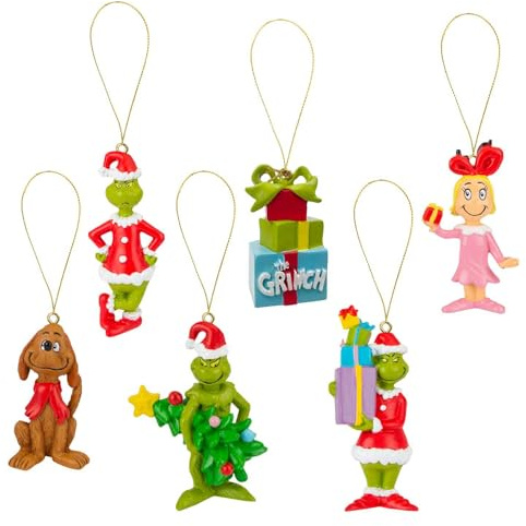 VFM e-Store - Grinch Christmas Tree Hanging 3D Decoration Festive Partyware Dr Seuss Xmas Theme - 6.5cm X 4cm Variety X 6 Pack