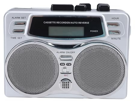 HELEVIA Multifunctional Cassette Player, AM FM Radio with Built in Speaker Headphone Jack Digital Clock Timer Auto Rewind, for Retro Music Recording Playback