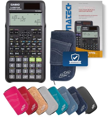 Casio FX-87 DE Plus II Schulrechner mit CalcCase Schutztasche & Fachbuch - Wissenschaftlicher Taschenrechner - Classic Set (Dunkelblau)