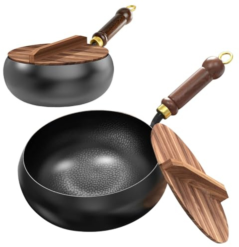 Occzin Padella in ferro forgiato senza rivestimento, Pentola in ferro forgiato tradizionale, Padella grande forgiata a mano Belly Pot Sople, Padella senza rivestimento Big Belly per saltare e rosolare