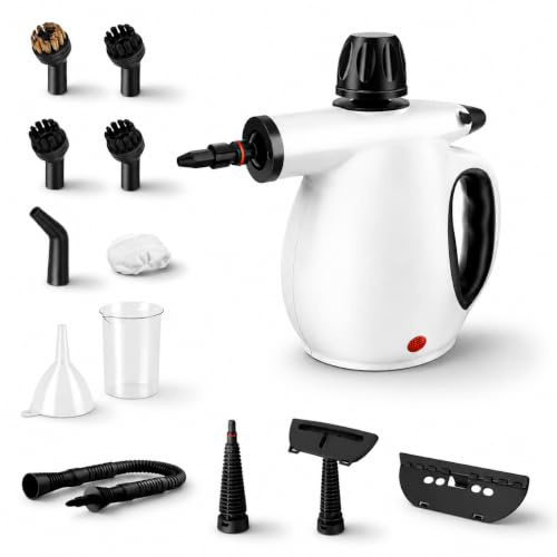 Dampfreiniger Handgerät, 350ml Mehrzweck Steam Cleaner mit 12 Zubehörteilen Chemiefreier Dampfreiniger für Alles Fliesen Bad,Kocher,Möbeln und in Küchen(Weiß)