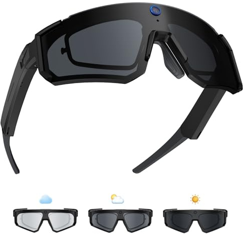 QDOJC Smart Glasses with Camera for Men & Women – 32MP EIS Anti-Shake POV Camera, Hands-Free AI Voice Assistant Photochromic Glasses, IP64 Waterproof Sports Sunglasses for Cycling Running Hiking