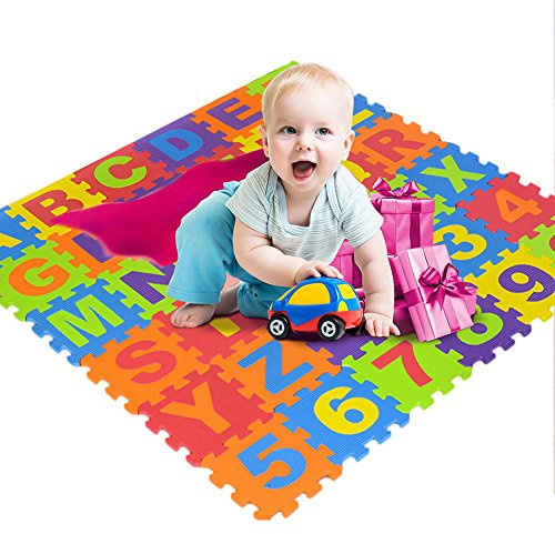Puzzle Bodenfliesen - 15.5x15.5x0.9cm Alphabet Zahlen | Schaumpuzzle Matte | Pädagogische Lernspielzeug Unterlage, Rutschfeste Eva Spielteppich Fliesen, Dickes Stoßfestes Material Wohnzi