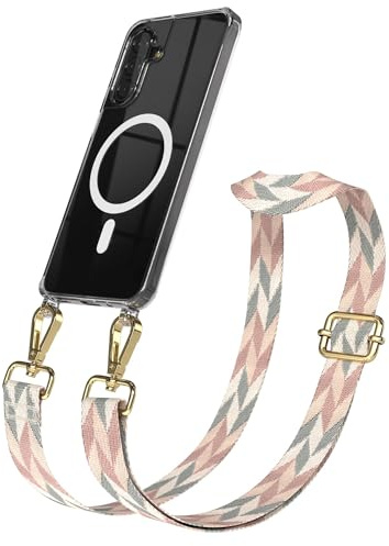 EAZY CASE Handykette - Verstellbares Taschenband kompatibel mit Galaxy A17, Schulterriemen, Handykordel mit Silikon Hülle, Qi Charging kompatibel, Umhängetasche, Mint/Rosa Mix Gold