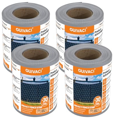 GUIVACI Lot de 4 bandes brise-vue en PVC - 35 m x 19 cm - Gris - Brise-vue et protection contre le vent - Avec 30 clips de fixation - 450 g/m² - Convient pour les clôtures à double barre, clôture de