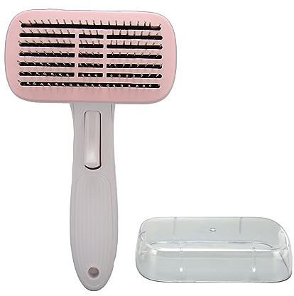 Qudinip Cat Shedding Brush Self Cleaning Grooming Brush for Short and Long Haired Pets Made of ABS Steel Suitable for Cats and Dogs (Pinkish)