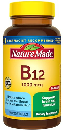 Nature Made Vitamin B12 1000 mcg, Dietary Supplement for Energy Metabolism Support, B12 Vitamins 1000 mcg, 150 Softgels, 150 Day Supply
