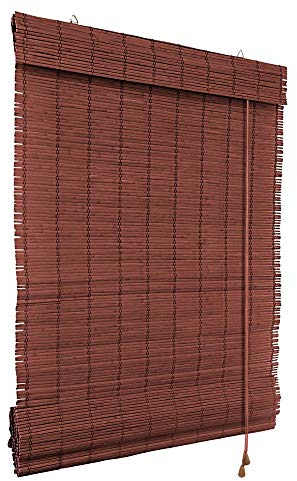 Victoria M. Klemmfix Bambus Raffrollo Sonnenschutz Sichtschutz Rollo Seitenzugrollo ohne Bohren, für Fenster und Türen, 60 x 160 cm, Kirsche