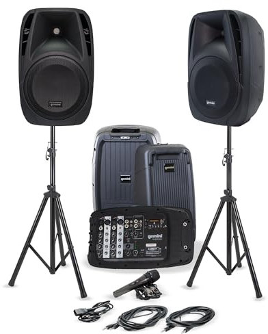 Gemini ES-210MXBLU - Sistema PA portatile Bluetooth con mixer alimentato staccabile