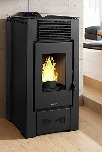 BIONPRI Estufa de Pellet 16Kw Negro Alta eficiencia Ventilación directa Montaje independiente para espacios hasta 400 sq metros