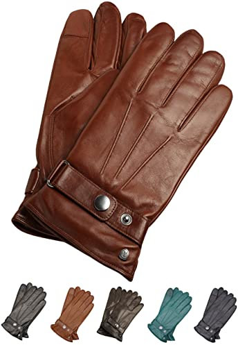 AKAROA ESTD 2019 Lederhandschuhe Herren RON, Touchscreen Funktion, italienisches Leder, recyceltes Strickfutter aus 50% Kaschmir und 50% Wolle, 5 Größen S - XXL, cognac, XXL-10,5