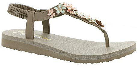 Skechers Damen Meditation-Glass Daisy Flipflop, Taupe Multi, 38 EU