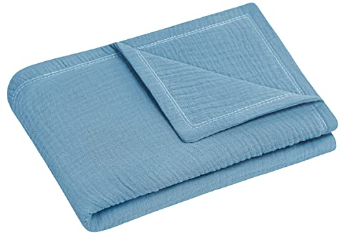 Julius Zöllner Kuscheldecke Gr. 70/100, Made in Germany, 100 Prozent Baumwollenmusselin, Oeko-Tex Standard 100, Blau