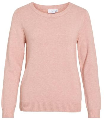 Vila Damen Strickpullover Rundhalsausschnitt O-Neck L/S Knit Top,Misty Rose/Detail:melange ,S