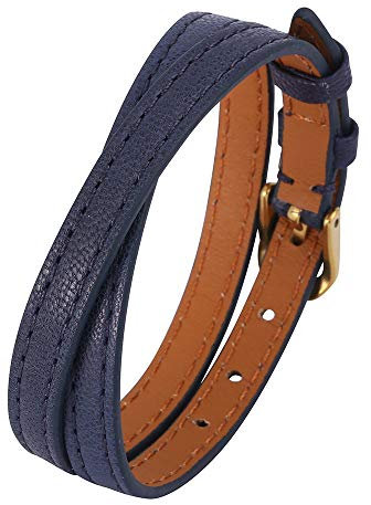 ADGJL Manchette en Cuir Classique Bleu Marine Tressé À La Main - Bracelet Doré Poli À Une Seule Broche Fermoir - Mode Accessoire pour Femmes Hommes Couple Cadeau