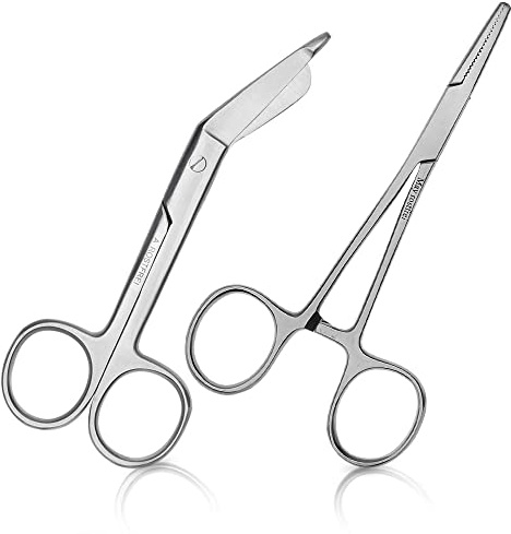 May Set: Mehrzweck-Schere 14,5 cm & Klemme gerade 13 cm Edelstahl | 2-teiliges Werkzeug-Set mit matter Oberfläche für Haushalt und Hobby