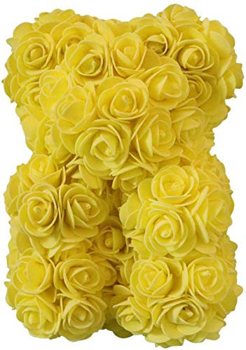 koTTIYA Artificial Rose Teddy Bear Dolls Teddy Bear Toy Artificial Preserved Flower Hand Made Teddy Bear for Valentines Day Mothers Day Birthdays Weddings Gift - Yellow