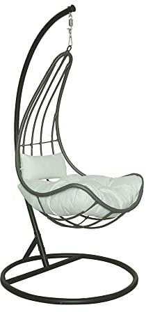 HOME DELUXE - Hängesessel CAMA - Grau, Höhe 200 cm - inkl. Regenabdeckung, Gestell, Sitz- und Rückenkissen I Polyrattan Hängestuhl Gartenschaukel Hängekorb