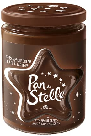 Pan Di Stelle, Pâte à tartiner chocolat/noisettes garnie d'éclats de biscuits Pan di Stelle pour un moment de rêve, sans graisses hydrogénées ni colorants - 1 pot de 380 g