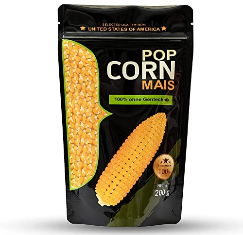 Popcorn Mais aus Amerika in Aromaschutzverpackung GMO Frei für Popcornmaschine, Airpopper, Kochtopf oder Mikrowelle (1x200g)