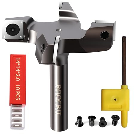 CNC-Spoilboard-Oberfräsen-Bit, 1,27 cm Schaft, 7,6 cm Schnittdurchmesser, Hartmetall-Einsatz, Flatten-Fräser-Bit, Hobel-Bit, Holzbearbeitungswerkzeuge, mit 10 Klingen