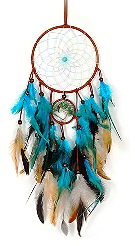 Traumfänger, Basicon 60cm Dreamcatcher Blauer Vintage Feder Traumfänger Handgefertigt Dream Catchers im Böhmischen Stil für Wandbehang Wohnkultur Ornamente Handwerk Zimmerdekoration Blau