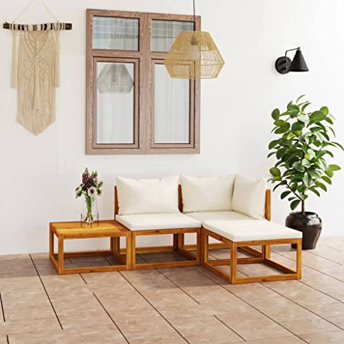 INLIFE 4-TLG. Garten-Lounge-Set mit Auflagen Creme Massivholz Akazie-7632