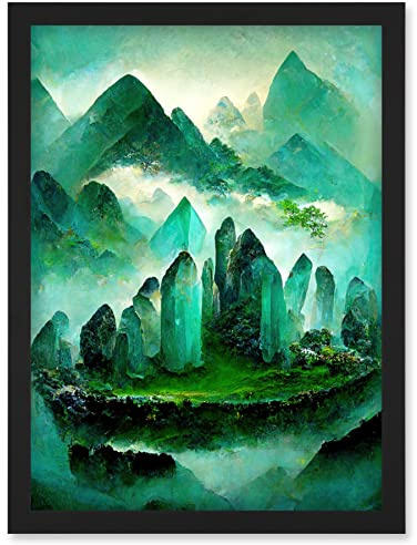 Doppelganger33 LTD Mystical New Age Crystal Jade Green Landscape Painting Artwork Framed Wall Art Print A4