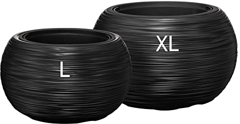 MELTOM Blumentopf Schale mit Herausnehmbaren Einsatz Rund Gerillt, Set 2: L + XL (Anthrazit)