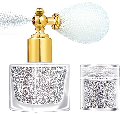 Tolenre Glitter Pulver Spray, Airbag Spray Hochglanz Spray, Haar Highlighter Sprayer, Highlighter Powder Spray, Schimmer Sparkle Pulver, Highlighter Makeup Pigment Pulver für Gesicht Körper (Silber)