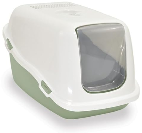 Ella Classic Katzenklo mit Deckel. Plastik-Katzentoilette mit Luftfilter. Keine Ausbreitung von Geruch und Katzenstreu. Einfache Reinigung. 57 x 39 x 38 cm. Grün