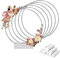 Worown Lot de 6 centres de table en métal de 20 cm avec support en bois pour table, anneaux de couronne en argent pour faire des décorations de couronne de table de mariage