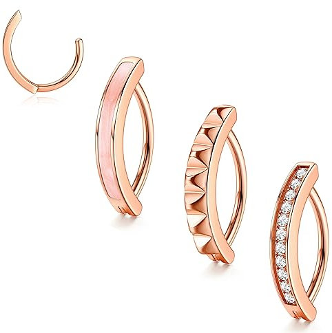 JeryWe 4 Pcs Clicker Anneau De Nombril 14G Acier Chirurgical Piercing Nombril pour Femmes Simple Inverse Anneau De Barbell Nombril Corps Piercing BijouxOr Rose