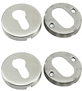 Set di 2 coperture rotonde per serratura della porta, con base per serrature europee standard (acciaio inox)