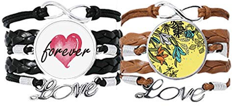 no/no Lot de 2 bracelets à dessin en cuir Motif fleurs de lys, M, Métal