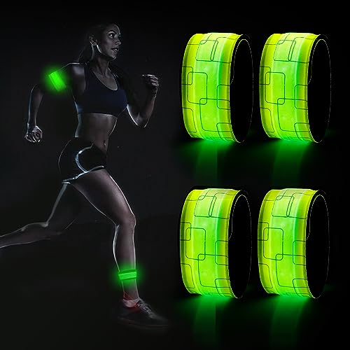 DazSpirit 4 Stück LED Armband, Batterieleistung LED leucht Armbänder Lichtband, Band leuchtarmband Kinder Nacht Sicherheits Licht für Joggen Laufen Hundewandern Running Outdoor Sports (Grün)