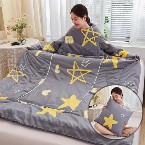2 IN 1 Decke mit Ärmeln als Kopfkissen als Geschenke Erwachsene Ärmeldecke, Flauschige Ganzkörperdecke zum anziehen, Tragbare Decke warm Wearable Blanket als TV Decke Reisedecke