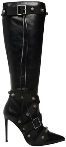 Steve Madden Scarpe Finkle Donna, Stivale Alto, Borchie, Ecopelle, Nero, AI 2023/24 (39)